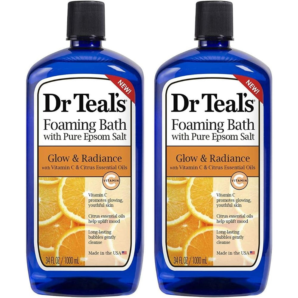 Dr. Teal's Glow and Radiance Foaming Bath front view bottle