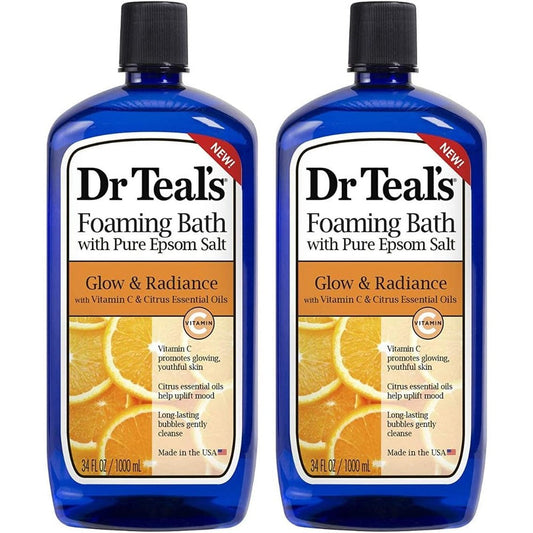 Dr. Teal's Glow & Radiance Foaming Bath with Vitamin C and Citrus Essential Oils front view pack of two
