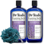 Dr Teal's lavender foaming bath bottles front view with sponge
