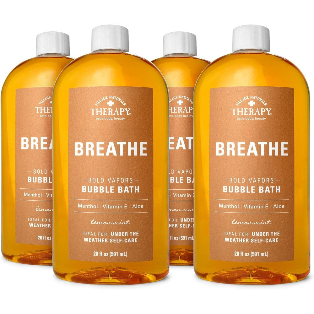Village Naturals Therapy Breathe Bubble Bath front view bottle packaging