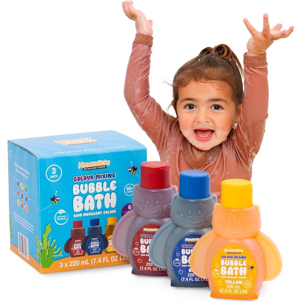 Honeysticks kids color mixing bubble bath front view packaging