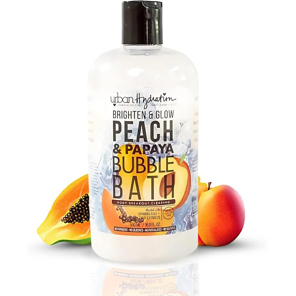 Urban Hydration Peach And Papaya Bubble Bath front view showing the 16.9 fluid ounce bottle container.
