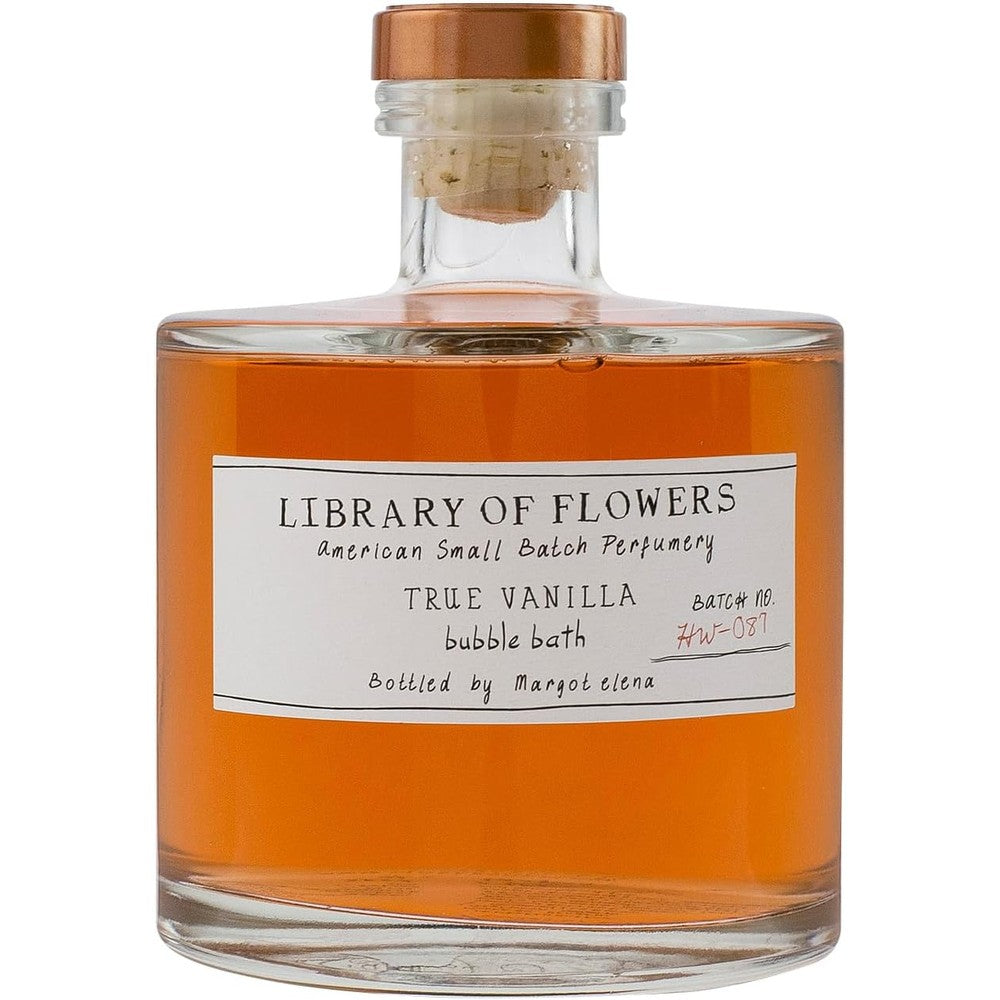 Library of Flowers True Vanilla bubble bath glass bottle front view