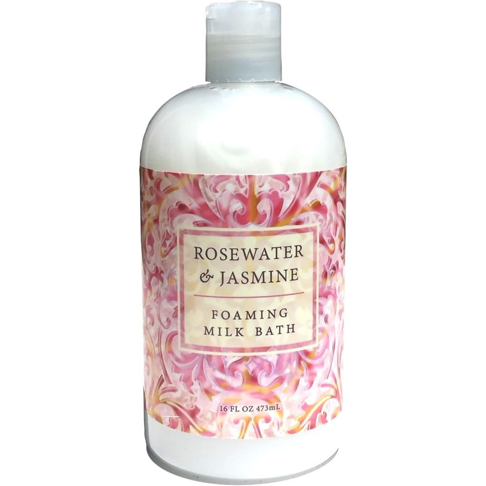 Greenwich Bay Trading Company Rosewater And Jasmine Foaming Milk Bath front view bottle luxury skincare