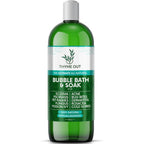 Thyme Out All Natural Bubble Bath front view showing green bottle packaging