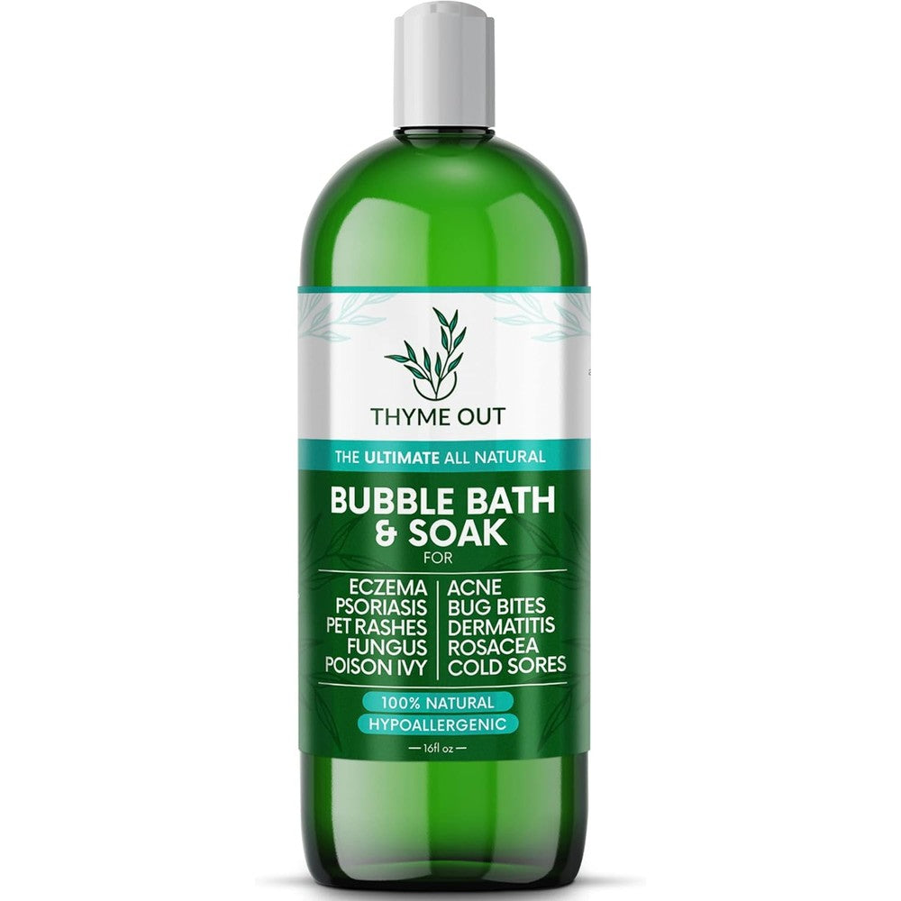 Thyme Out all natural bubble bath bottle front view
