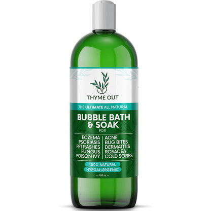 Thyme Out all natural bubble bath bottle front view