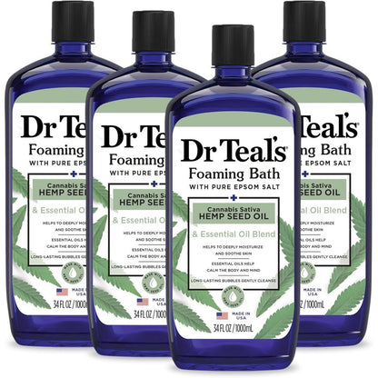 Dr Teal's Foaming Bath Cannabis Sativa Hemp Seed Oil front view bottle for muscle relaxation