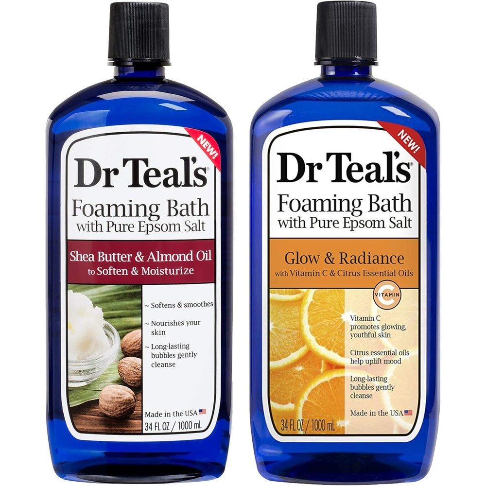 Dr Teal's foaming bath combo pack front view showcasing both bottles