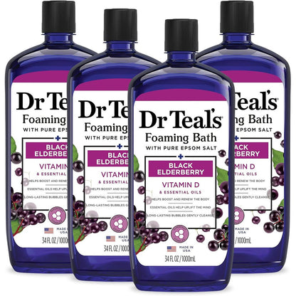Dr Teals Foaming Bath Pure Epsom Salt Black Elderberry four pack front view