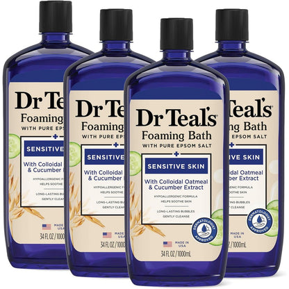 Dr Teal's sensitive skin foaming bath pack of four front view