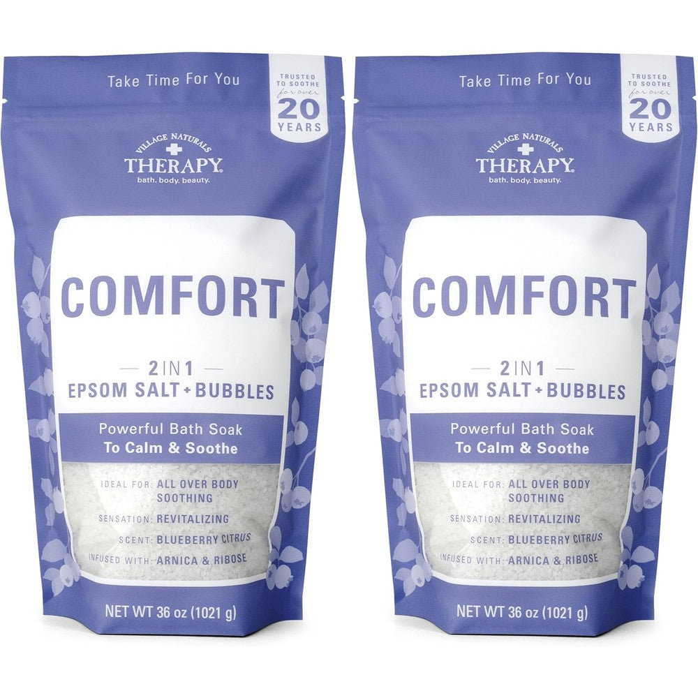Village Naturals Therapy Comfort Foaming Bath Soak front view packaging