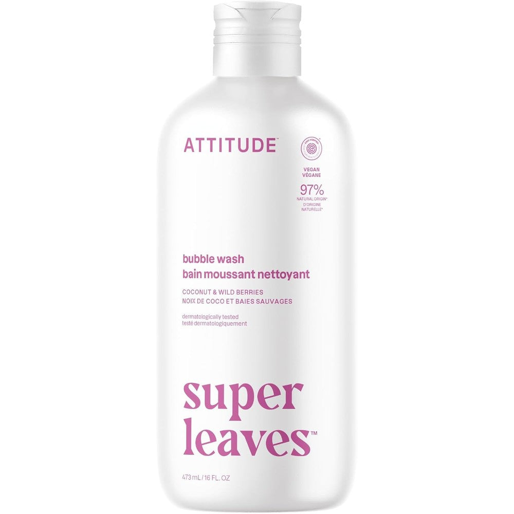 Attitude Super Leaves Coconut and Wild Berries Bubble Bath front view bottle