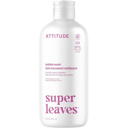Attitude Super Leaves Coconut and Wild Berries Bubble Bath front view bottle
