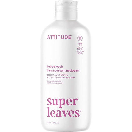 Attitude Super Leaves Coconut and Wild Berries Bubble Bath front view bottle