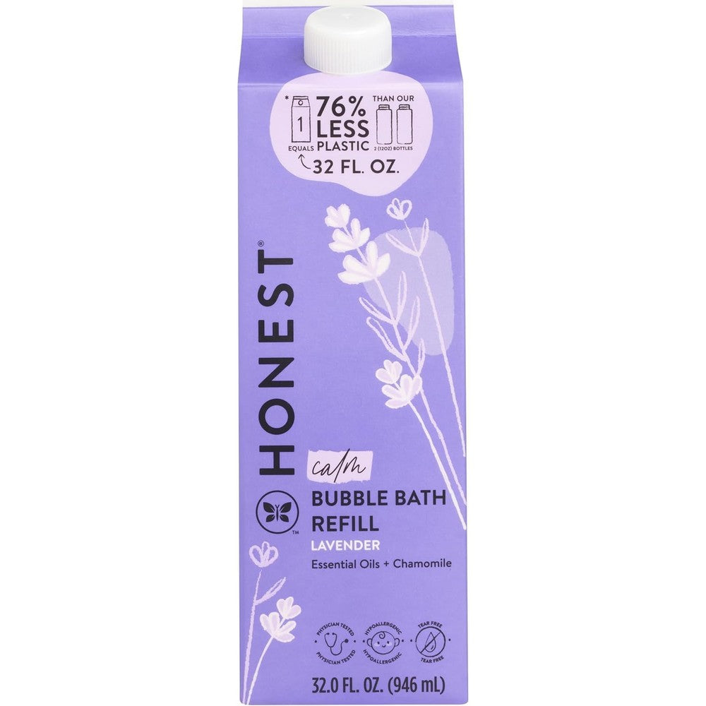 The Honest Company lavender calm foaming bubble bath refill front view packaging