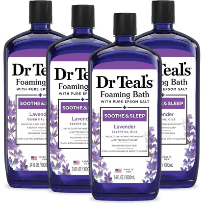 Dr Teal's Lavender Foaming Bath pack of four front view for muscle relaxation