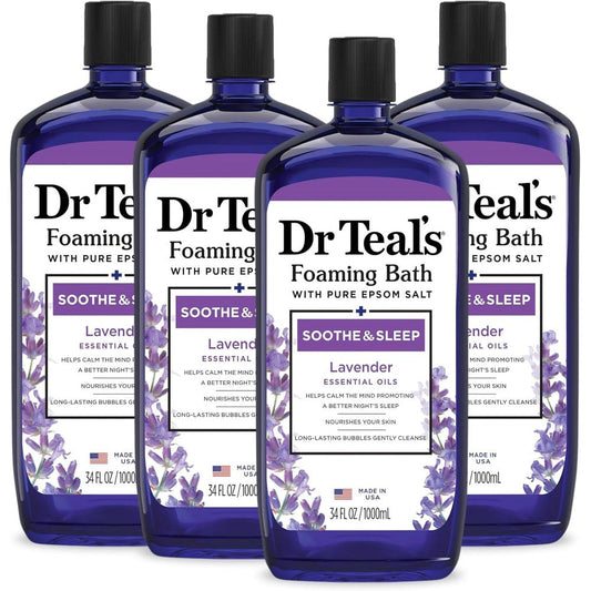Dr Teal's Lavender Foaming Bath pack of four front view for muscle relaxation