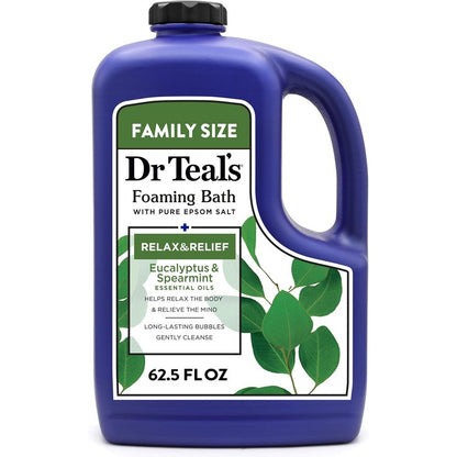 Dr Teal's Foaming Bath Relax and Relief Eucalyptus and Spearmint front view product bottle