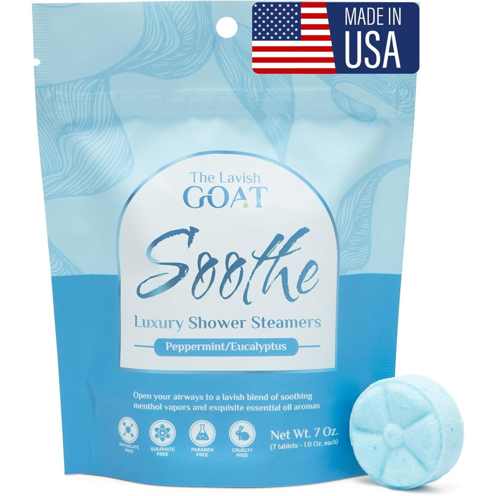 The Lavish Goat Soothe shower steamers front view packaging