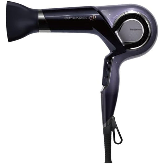 Bioprogramming Repronizer 27D Plus luxury hair dryer front view showing sleek metallic violet accents