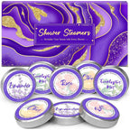 Jo E Ryan Designs shower steamers gift box front view featuring purple packaging and essential oil labels