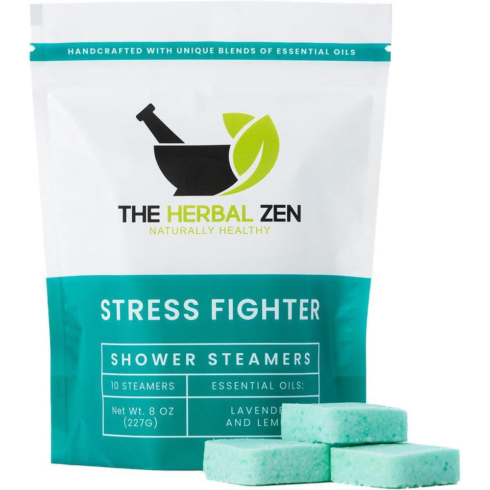 The Herbal Zen Stress Fighter Shower Steamers front view box packaging
