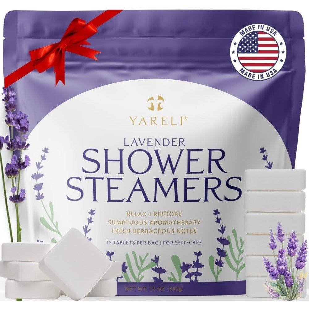 Yareli Lavender Shower Steamers Aromatherapy twelve pack front view packaging for spa gift