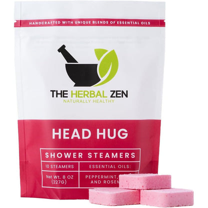 The Herbal Zen Head Hug Shower Steamers front packaging view for aromatherapy relief