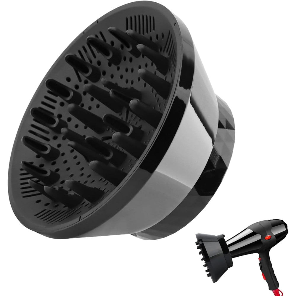 RIJATRAGAR universal hair dryer diffuser attachment black front view showcasing adjustable nozzle collar