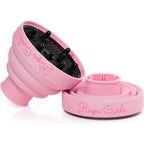 Rizos Curls pink collapsible hair diffuser front view attached to hair dryer nozzle