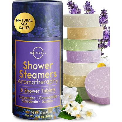 O Naturals Aromatherapy Shower Steamers eight pack front view showing premium packaging for gifting