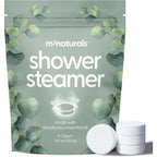 M3 Naturals Eucalyptus Aromatherapy Shower Steamers packaging front view showing fourteen essential oil tablets.