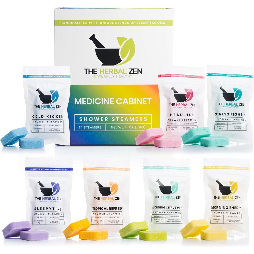The Herbal Zen Aromatherapy Shower Steamers front view of variety pack packaging