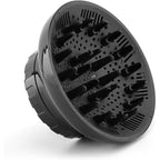Orista Finds universal hair diffuser attachment front view showing venting holes and styling prongs.