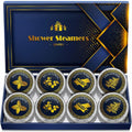 Qivatex aromatherapy shower steamers front view of blue and gold gift packaging.