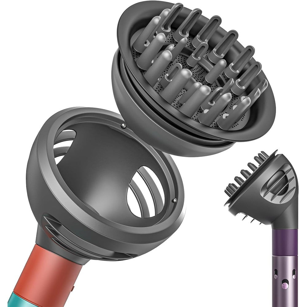 Dotspun 2 in 1 Wave and Curl Diffuser attachment front view attached to styler