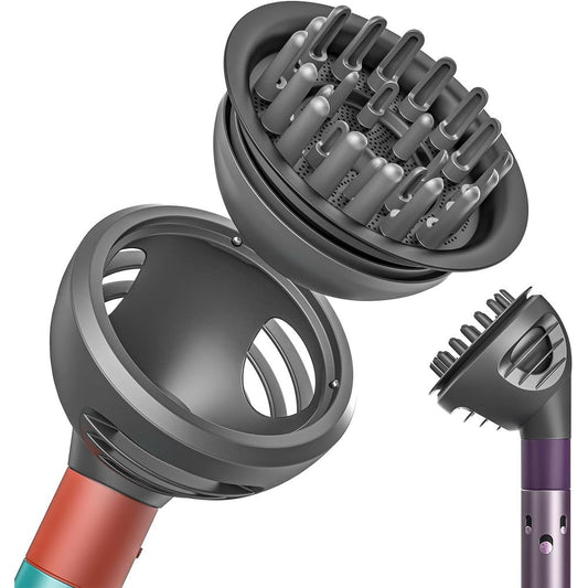 Dotspun 2 in 1 Wave and Curl Diffuser attachment front view attached to styler