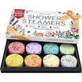 RUSEMLE aromatherapy shower steamers 8 pack premium gift box front view featuring a luxury satin bow design.