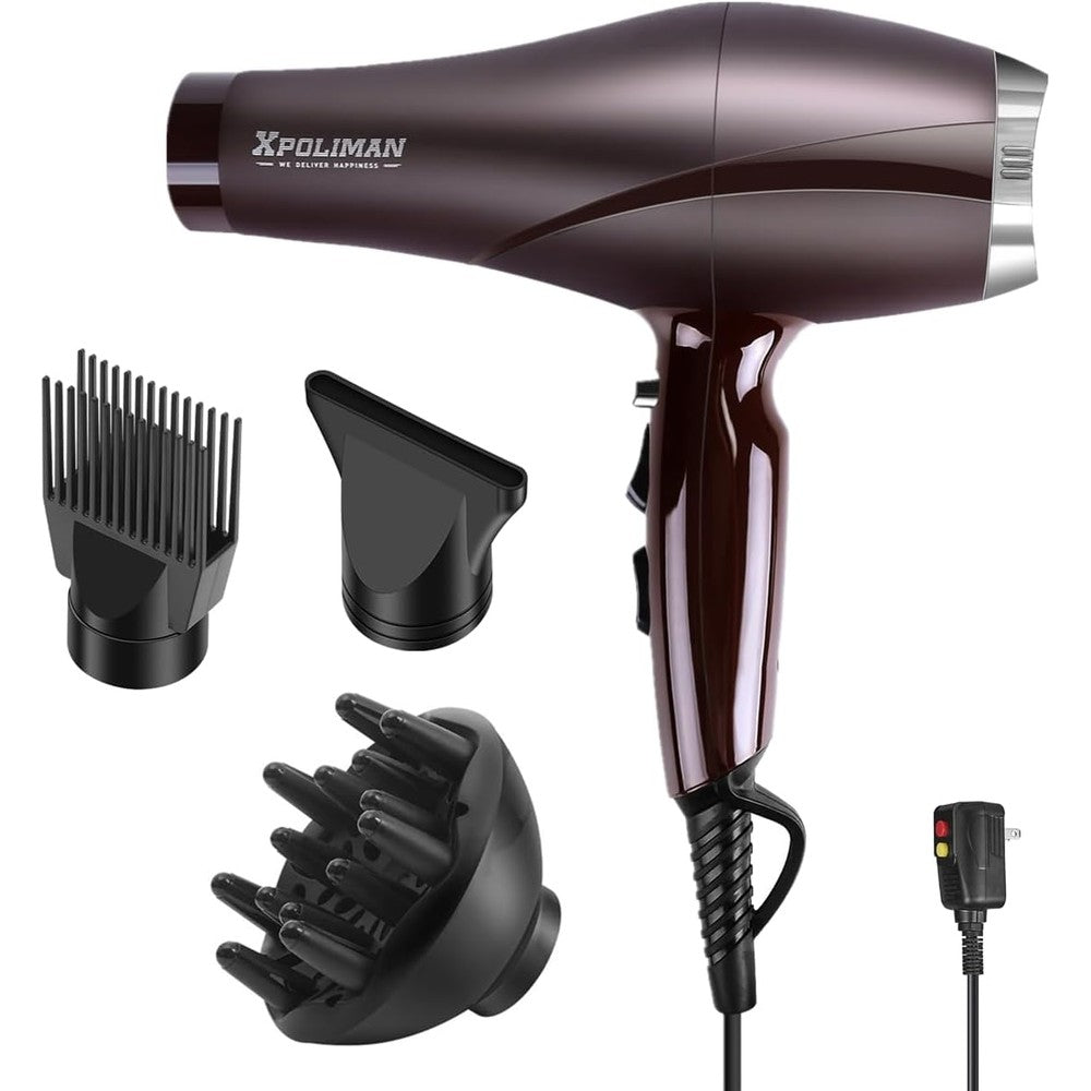 Xpoliman 2000 Watt Professional Salon Hair Dryer front view showcasing the premium purple and brown finish