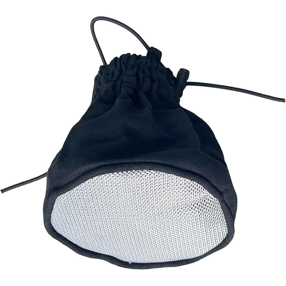Generic silver diffuser sock for hair dryer front view showing mesh fabric texturing.