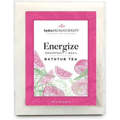 Hydra Aromatherapy Bathtub Tea Energize front package view showing authentic USA beauty imported bath soak.