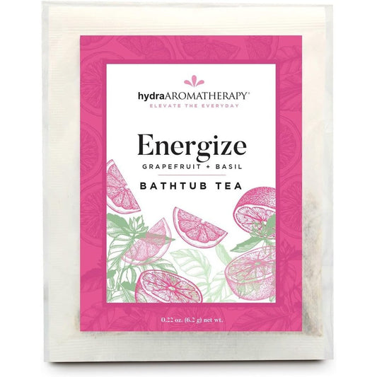 Hydra Aromatherapy Bathtub Tea Energize front package view showing authentic USA beauty imported bath soak.