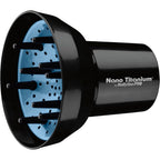 BaBylissPRO Nano Titanium Universal Finger Diffuser front view showcasing the black exterior and blue interior styling tool.