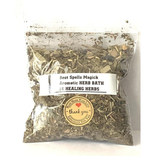 Best Spells Magick 16 Healing Herbs Aromatic Bath front view of organic ritual herbs
