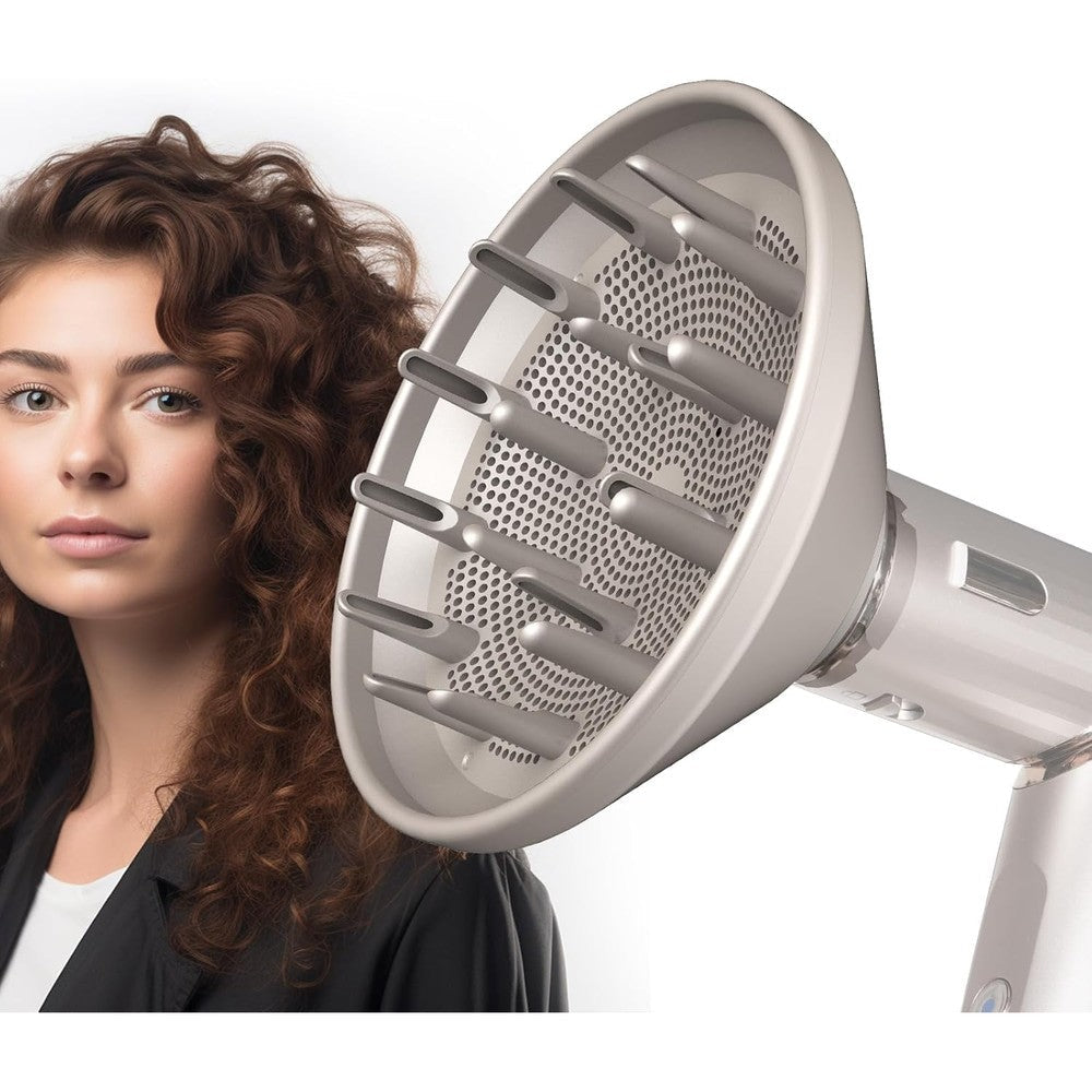 ORIVESSELS hair diffuser attachment front view showing long prongs for curl styling