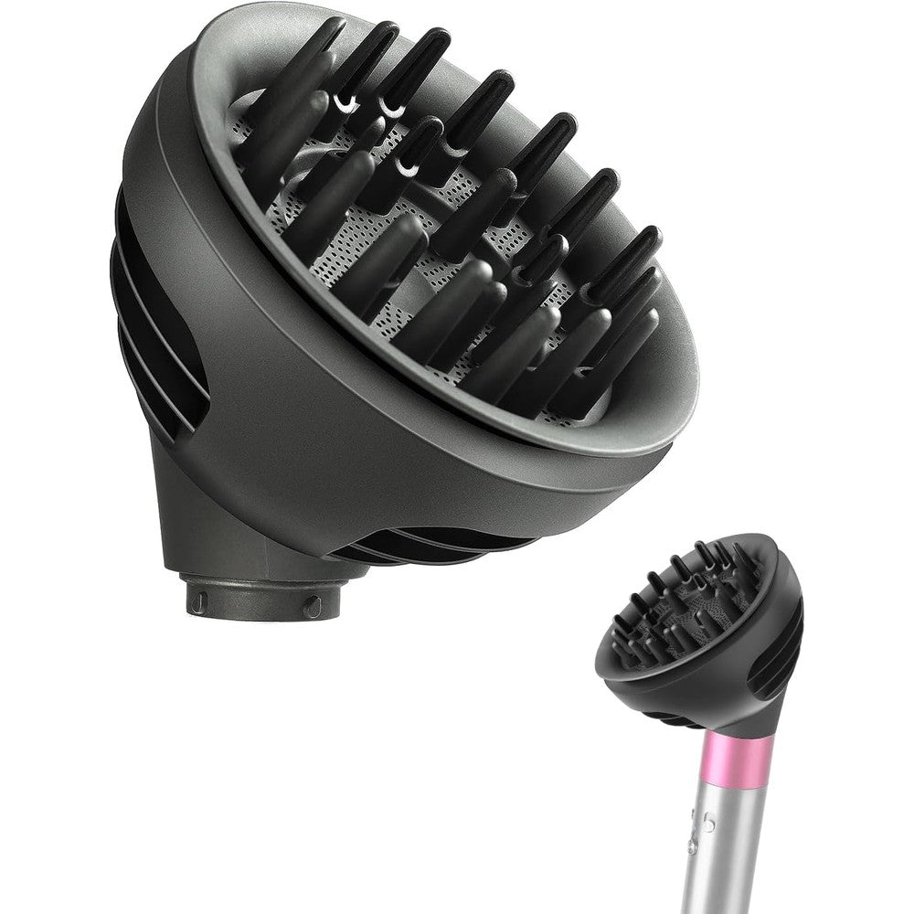 Tosage wave and curl diffuser attachment front view showcasing the green finish and extended styling prongs.