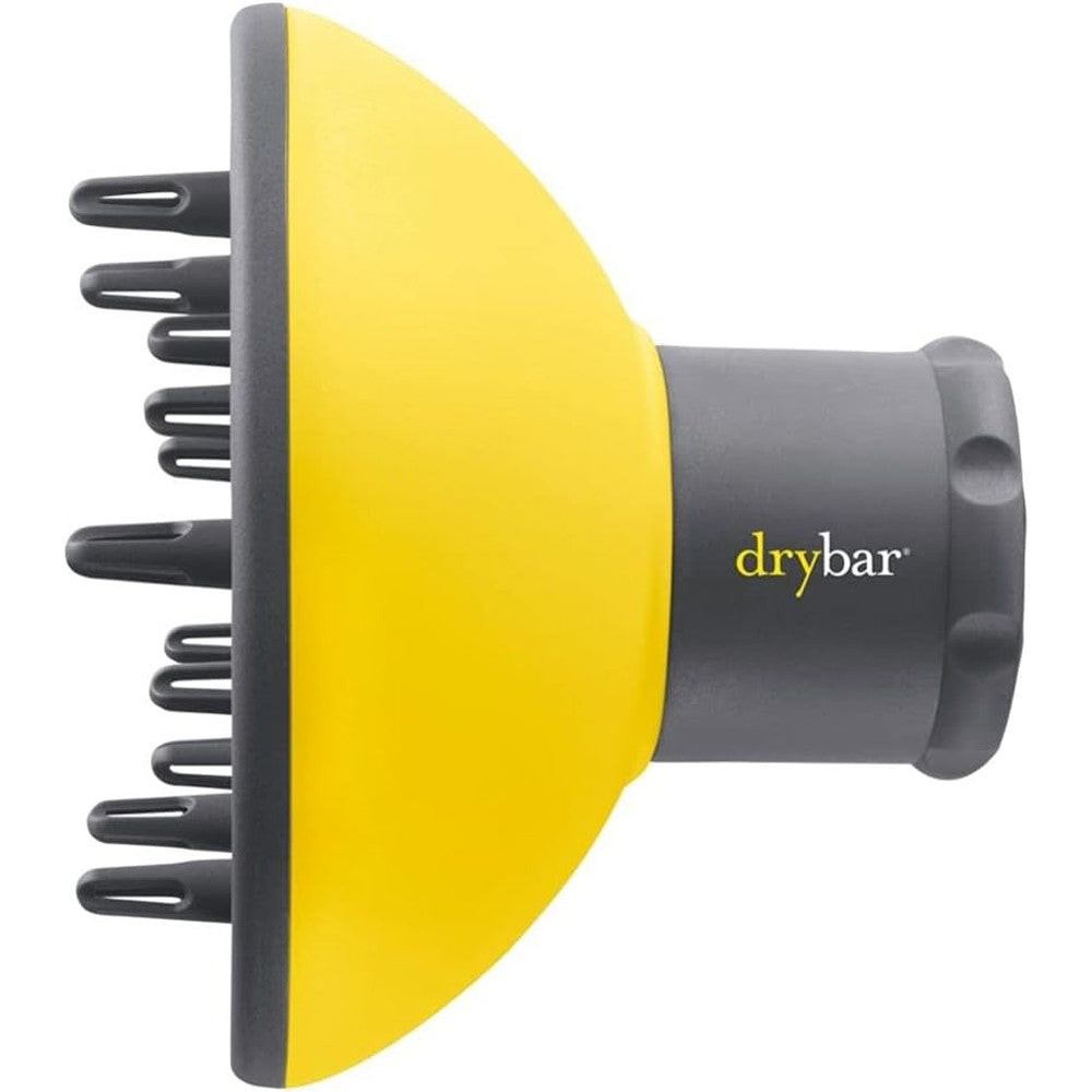 Drybar The Bouncer Diffuser front view showcasing the bright yellow bowl and grey base.