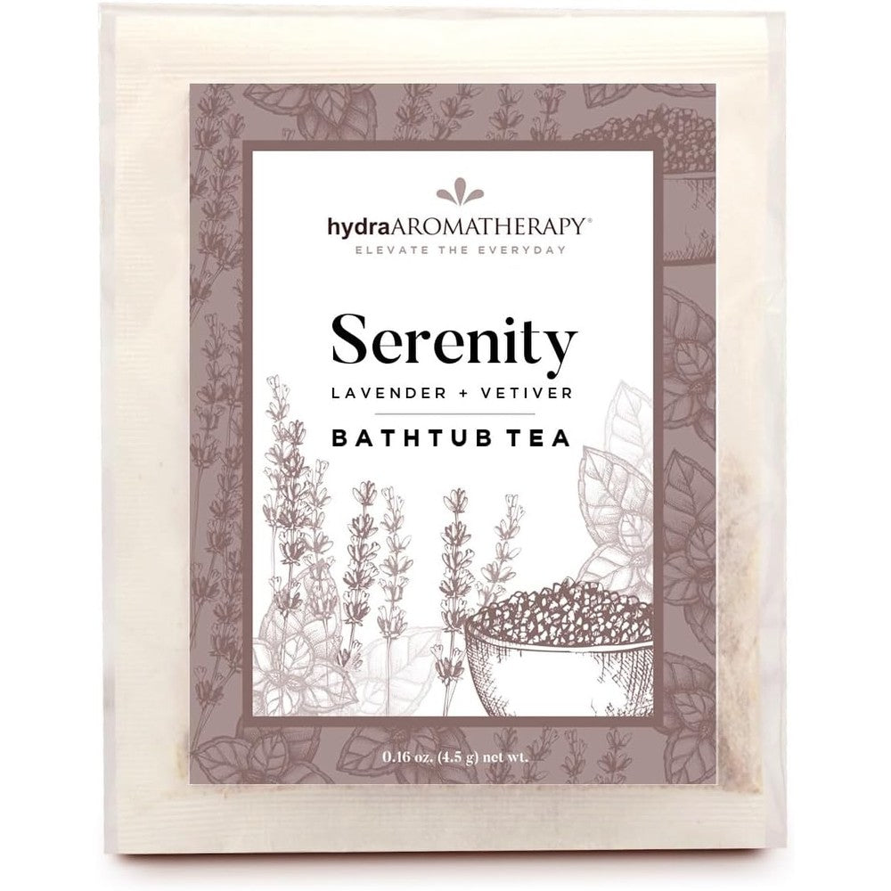 LotusTarotBoutique HydraAromatherapy Bathtub Tea front view in silver packaging
