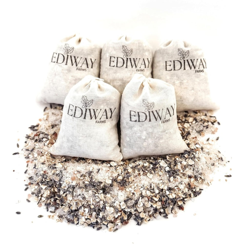 Ediway Farms Sleepy Blend bath tea set front view showing cotton sachet bags